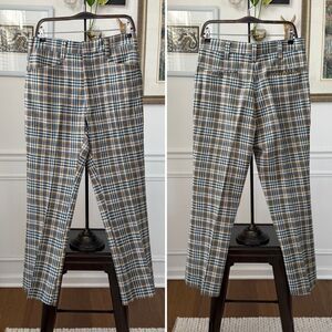 Vintage 70s Haggar Green Grey Mustard Plaid Flared Polyester Pants 34 S